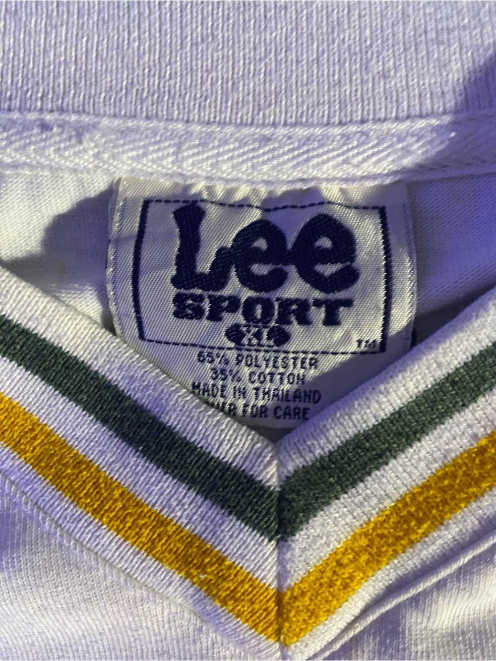 Lee White V-Neck Packers Pullover with Green & Yellow Accents - Picture 2 of 3